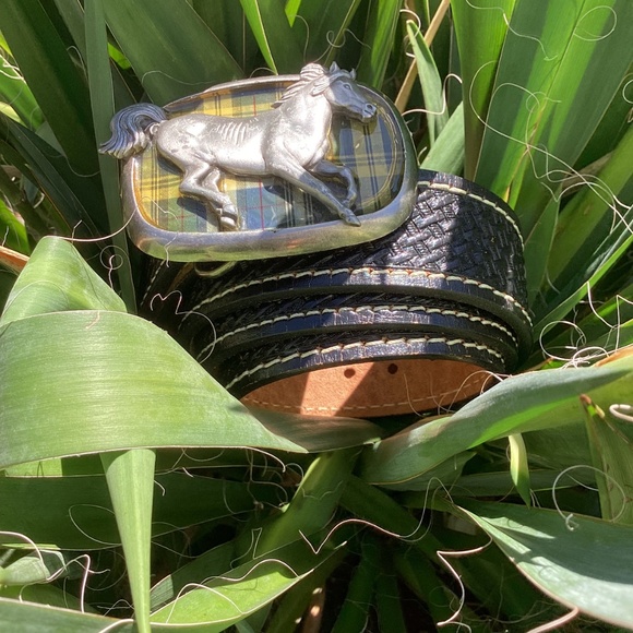 Vintage Allison Daniel Designs Metal Running Horse Buckle Black Belt - Picture 3 of 7